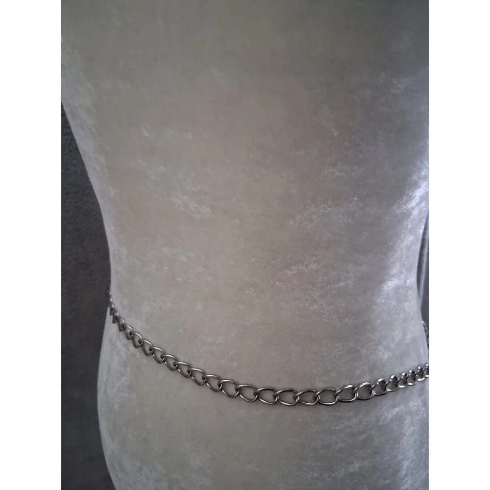 Chicos Chain Belt Silver Tone Hammered Textured Link Y2K Statement Boho Hippie
